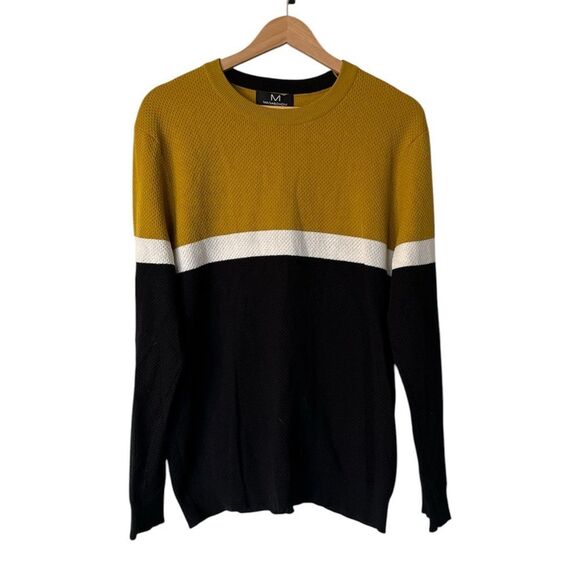 Magaschoni Men's Colorblock Crewneck‎ Sweater Mustard Black Cotton Blend SMALL - Picture 1 of 6